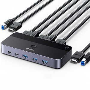 Przełącznik Ugreen Przełącznik KVM UGREEN CM664 switch 3xUSB-A,2xUSB-B,2xUSB-C,3xHDMI,micro USB czarny 1