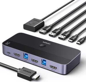 Przełącznik Ugreen Przełącznik KVM UGREEN CM664 switch 3xUSB-A,2xUSB-B,2xUSB-C,3xHDMI,micro USB czarny 2