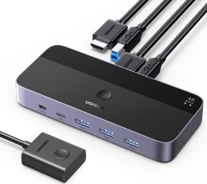 Przełącznik Ugreen Przełącznik KVM UGREEN CM664 switch 3xUSB-A,2xUSB-B,2xUSB-C,3xHDMI,micro USB czarny 3