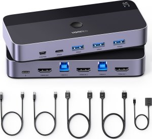Przełącznik Ugreen Przełącznik KVM UGREEN CM664 switch 3xUSB-A,2xUSB-B,2xUSB-C,3xHDMI,micro USB czarny 4