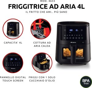 Frytkownica beztłuszczowa Ariete Ariete 4633/00 Pojedyńczy 4 l Autonomiczny 1400 W Frytkownica na gorące powietrze Czarny 6