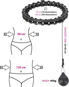 HMS ZESTAW HULA HOP HHW12 BLACK Z WYPUSTKAMI I OBCIĄŻNIKIEM HMS + PAS BR163 BLACK PLUS SIZE 16