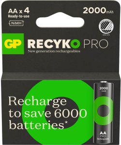GP GP ReCyko Pro Rechargeable Battery, Size AA, 2000 mAh, 4-pack 1