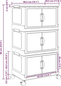 vidaXL Skrzynia do przechowywania z kółkami, 3-poziomowa, 28 L 12