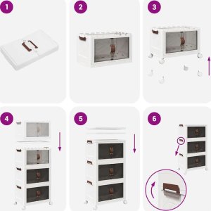 vidaXL Skrzynia do przechowywania z kółkami, 3-poziomowa, 28 L 8