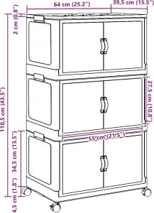vidaXL Skrzynia do przechowywania z kółkami, 3-poziomowa, 75 L 12