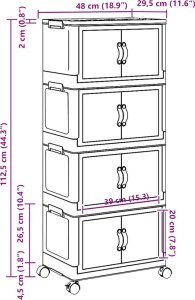vidaXL Skrzynia do przechowywania z kółkami, 4-poziomowa, 28L 12