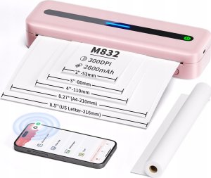 Drukarka etykiet Phomemo Przenośna Drukarka Termiczna Naklejki 300dpi A4 216/110/80/53 / Phomemo / M832 / Różowy 5