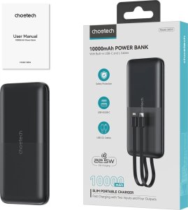 Powerbank Choetech Powerbank Choetech B654 10000mAh 22.5W USB-A / USB-C / micro USB z wbudowanym kablem USB-C / Lightning - czarny 3