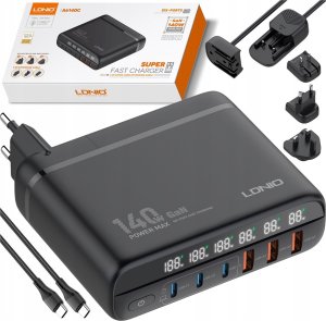 Ładowarka LDNIO Ładowarka sieciowa z wyświetlaczem 140W LDNIO A6140C 3x USB-A + 3x USB-C, US/UK/EU (czarna) 1