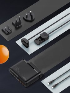 Ładowarka LDNIO Ładowarka sieciowa z wyświetlaczem 140W LDNIO A6140C 3x USB-A + 3x USB-C, US/UK/EU (czarna) 3