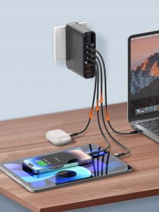 Ładowarka LDNIO Ładowarka sieciowa z wyświetlaczem 140W LDNIO A6140C 3x USB-A + 3x USB-C, US/UK/EU (czarna) 5