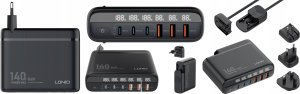 Ładowarka LDNIO Ładowarka sieciowa z wyświetlaczem 140W LDNIO A6140C 3x USB-A + 3x USB-C, US/UK/EU (czarna) 9