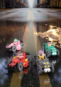 Marioinex Klocki Mini Waffle Autka 50 elementów Autko Wycigowe Turkusowe 2