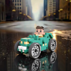 Marioinex Klocki Mini Waffle Autka 50 elementów Autko Wycigowe Turkusowe 3