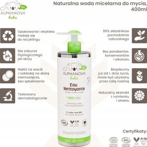 Alphanova Bebe Bio* Woda Micelarna do mycia, 400ml 2