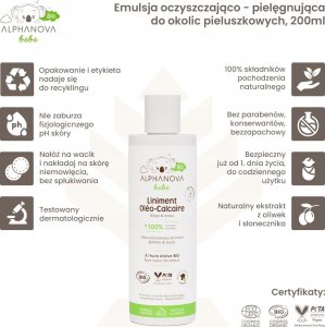 Alphanova Bebe Alphanova Bebe Bio, Emulsja oczyszczająca z kompleksem pielęgnacyjnym do okolic pieluszkowych, 200ml 2
