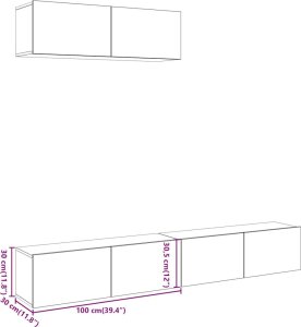 vidaXL Wiszące szafki telewizyjne, 3 szt., dąb artisan, 100x30x30 cm 7