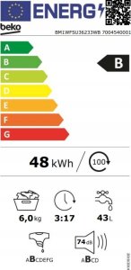 Pralka Beko BEKO Washing machine BM1WFSU36233WB, 6 kg, Energy class A, 44.6 cm, 1200 rpm, Inverter motor, Steam Cure 2