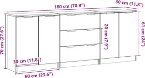 vidaXL vidaXL Komody 3 szt., dąb artisan 60x30x70 cm materiał drewnopochodny 9