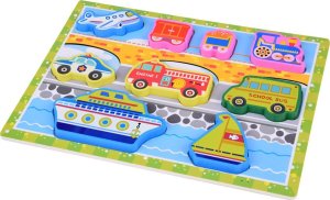 Jokomisiada Drewniana układanka puzzle transport pojazdy 9ele dopasuj kształty ZA5257 2