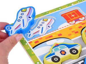 Jokomisiada Drewniana układanka puzzle transport pojazdy 9ele dopasuj kształty ZA5257 6