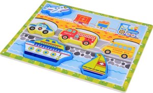 Jokomisiada Drewniana układanka puzzle transport pojazdy 9ele dopasuj kształty ZA5257 7