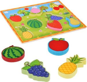 Jokomisiada Układanka drewniana edukacyjne puzzle OWOCE dopasuj 8 ele ZA5255 1