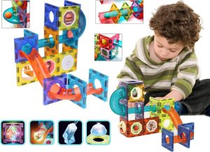 Jokomisiada Klocki Magnetyczne 3D dla dzieci Zbuduj Świecący Tor Kulkowy 49 ele ZA5250 14