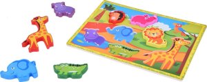 Jokomisiada Drewniane puzzle układanka zwierzątka safari 7ele dopasuj kształty ZA5256 3