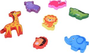 Jokomisiada Drewniane puzzle układanka zwierzątka safari 7ele dopasuj kształty ZA5256 5