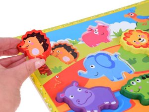 Jokomisiada Drewniane puzzle układanka zwierzątka safari 7ele dopasuj kształty ZA5256 7