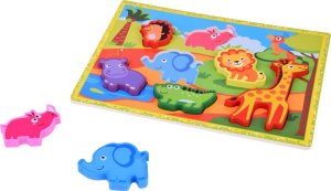 Jokomisiada Drewniane puzzle układanka zwierzątka safari 7ele dopasuj kształty ZA5256 8