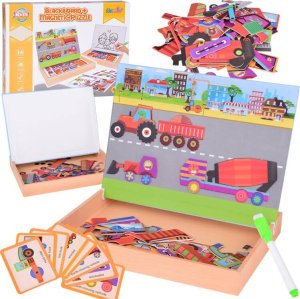 Jokomisiada Tablica Magnetyczna 2w1 z Puzzle Magnetyczne Pojazdy Budowlane ZA5352 1