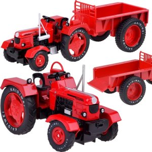 Jokomisiada Czerwony Metalowy Traktor z przyczepką Skrętne Gumowe koła 1:18 ZA5202 1