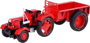 Jokomisiada Czerwony Metalowy Traktor z przyczepką Skrętne Gumowe koła 1:18 ZA5202 2