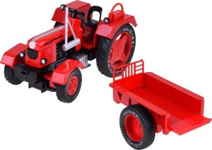 Jokomisiada Czerwony Metalowy Traktor z przyczepką Skrętne Gumowe koła 1:18 ZA5202 3