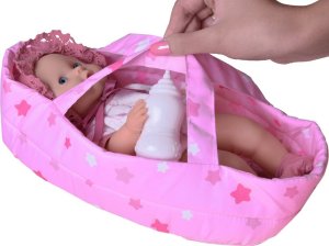 Jokomisiada Lalka bobas w nosidełku laleczka pije i siusia + butelka ZA5155 4
