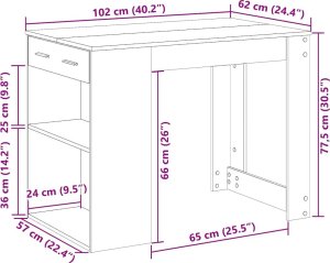 Biurko vidaXL Dąb 102 cm x 62 cm 10