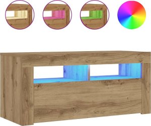 vidaXL Szafka pod TV z oświetleniem LED, dąb artisan, 90x35x40 cm 2
