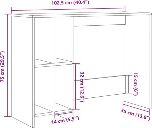 vidaXL vidaXL Biurko, dąb artisan, 102,5x35x75 cm, materiał drewnopochodny 7