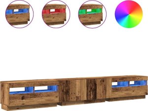 vidaXL Szafka pod TV z oświetleniem LED, stare drewno, 260x35x40 cm 2