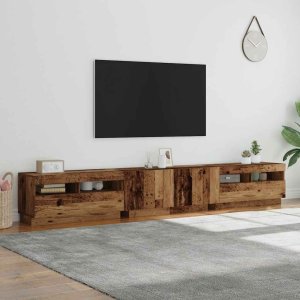 vidaXL Szafka pod TV z oświetleniem LED, stare drewno, 260x35x40 cm 4