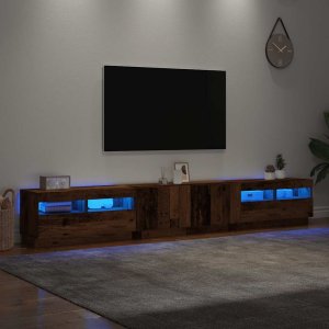 vidaXL Szafka pod TV z oświetleniem LED, stare drewno, 260x35x40 cm 5