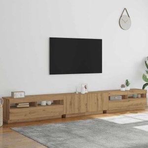 vidaXL Szafka pod TV z oświetleniem LED, dąb artisan, 300x35x40 cm 4