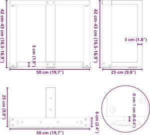vidaXL vidaXL Nogi do stolika kawowego, 2 pcs., czarne, 50x25x(42-43)cm, stal 10