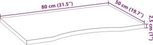 vidaXL Blat biurka, surowe, 80x50x2,5 cm, lite drewno dębowe 10