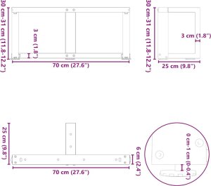 vidaXL vidaXL Nogi do stolika kawowego, 2 pcs., antracyt, 70x25x(30-31) cm 9