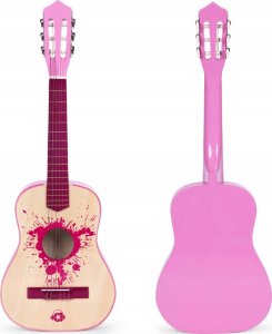 Ecotoys Gitara dla dzieci różowa duża- 34 drewniana 6 strun metalowe i nylonowe ECOTOYS 1