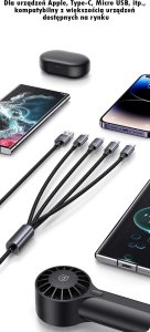 Kabel USB Usams 2x USB-A - 2x USB-C + Lightning + microUSB 1.2 m Wielokolorowy 13